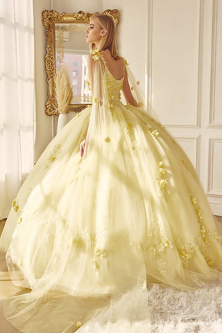 Ärmelloses Ballkleid mit 3D-Blumen-Cape von Juliet 1436