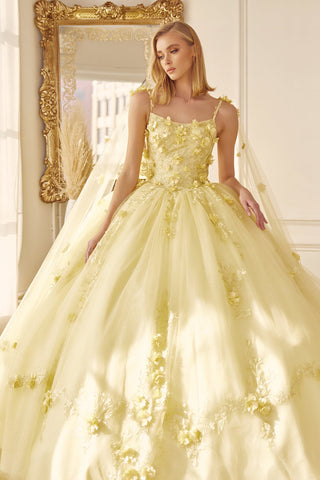 Ärmelloses Ballkleid mit 3D-Blumen-Cape von Juliet 1436