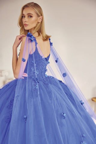 Ärmelloses Ballkleid mit 3D-Blumen-Cape von Juliet 1436