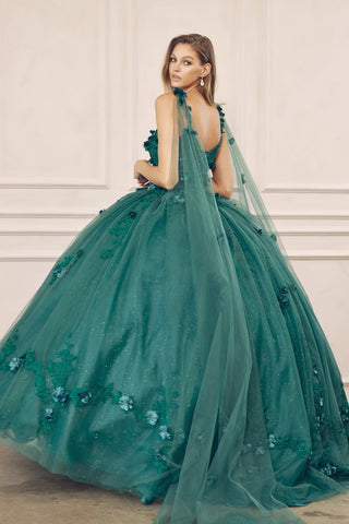 Ärmelloses Ballkleid mit 3D-Blumen-Cape von Juliet 1436