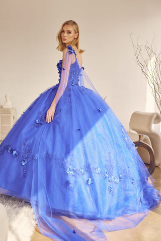 Ärmelloses Ballkleid mit 3D-Blumen-Cape von Juliet 1436