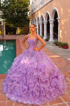 Vestido de quinceanera com capa e mangas florais 3D da Amarra 54314