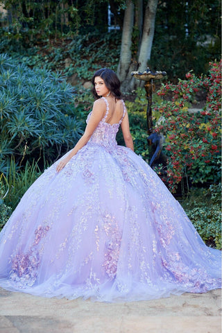 Ärmelloses Korsett-Ballkleid mit 3D-Blumenmuster von Petite Adele PQ1048