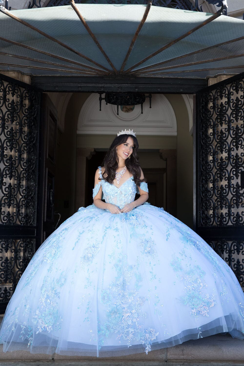 3D Floral Sleeveless Corset Ball Gown by Petite Adele PQ1048