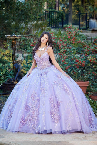 Ärmelloses Korsett-Ballkleid mit 3D-Blumenmuster von Petite Adele PQ1048