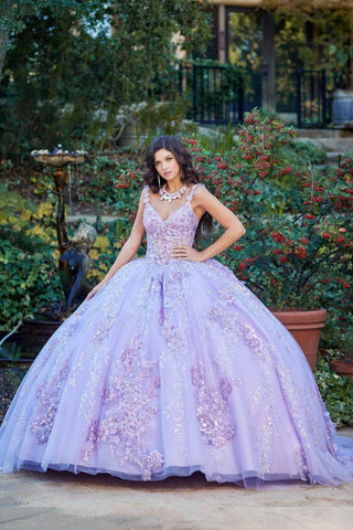 Ärmelloses Korsett-Ballkleid mit 3D-Blumenmuster von Petite Adele PQ1048