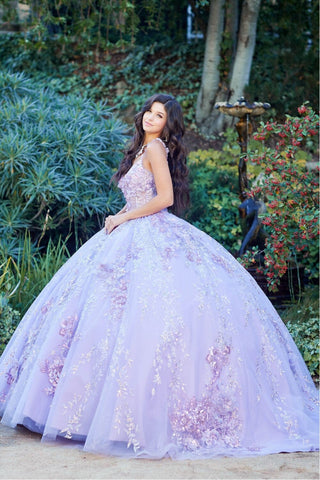 Ärmelloses Korsett-Ballkleid mit 3D-Blumenmuster von Petite Adele PQ1048