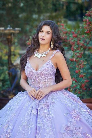 Ärmelloses Korsett-Ballkleid mit 3D-Blumenmuster von Petite Adele PQ1048