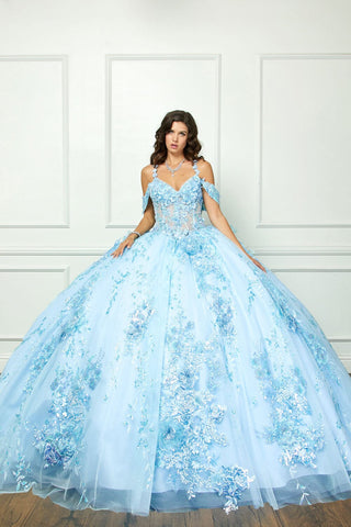 Ärmelloses Korsett-Ballkleid mit 3D-Blumenmuster von Petite Adele PQ1048