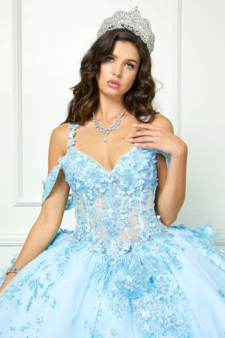 Ärmelloses Korsett-Ballkleid mit 3D-Blumenmuster von Petite Adele PQ1048