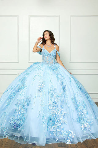 Ärmelloses Korsett-Ballkleid mit 3D-Blumenmuster von Petite Adele PQ1048