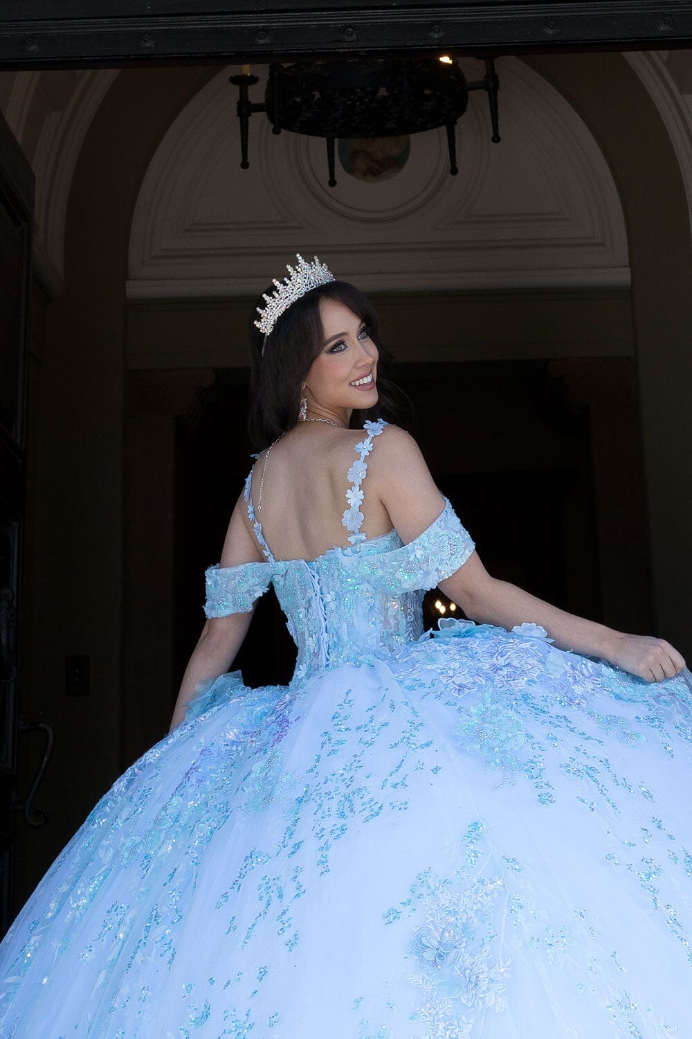 3D Floral Sleeveless Corset Ball Gown by Petite Adele PQ1048