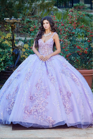 Ärmelloses Korsett-Ballkleid mit 3D-Blumenmuster von Petite Adele PQ1048