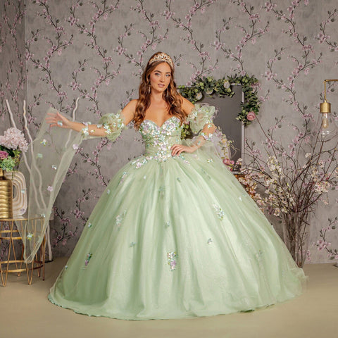 Ballkleid mit 3D-Blumenmuster, trägerlos, Glockenärmel von GLS Gloria GL3300