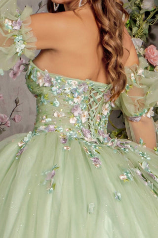 Ballkleid mit 3D-Blumenmuster, trägerlos, Glockenärmel von GLS Gloria GL3300