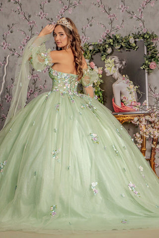 Ballkleid mit 3D-Blumenmuster, trägerlos, Glockenärmel von GLS Gloria GL3300