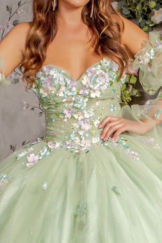 Ballkleid mit 3D-Blumenmuster, trägerlos, Glockenärmel von GLS Gloria GL3300