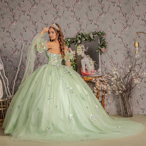 Ballkleid mit 3D-Blumenmuster, trägerlos, Glockenärmel von GLS Gloria GL3300