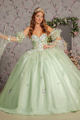 Ballkleid mit 3D-Blumenmuster, trägerlos, Glockenärmel von GLS Gloria GL3300