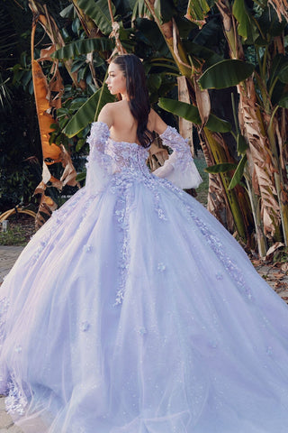 Ballkleid mit 3D-Blumenmuster, trägerlos, Glockenärmel von Juliet JT1459J