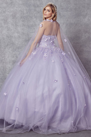 3D Blumen-Ballkleid ohne Träger mit Cape von Juliet 1435
