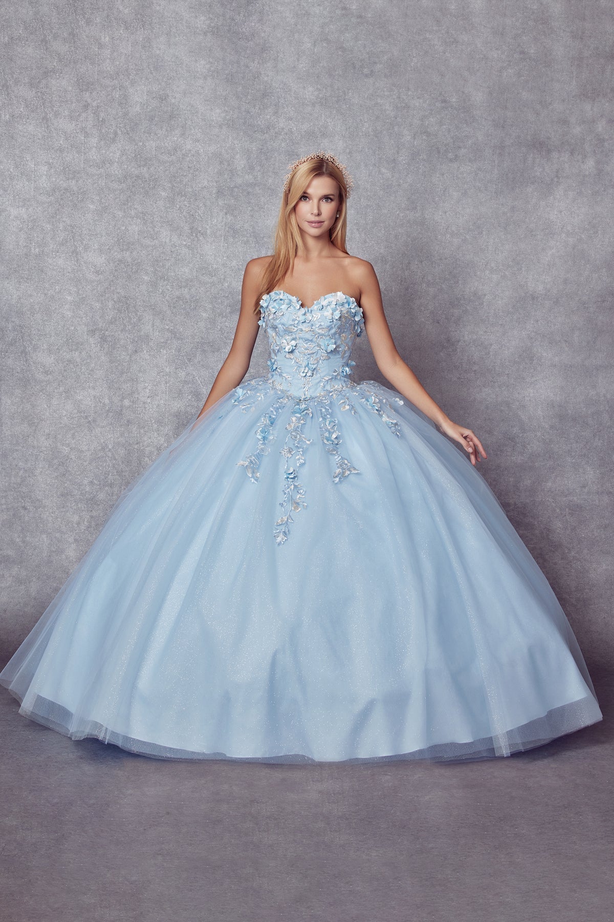 3D Floral Strapless Cape Ball Gown by Juliet 1435