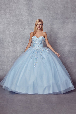 3D Blumen-Ballkleid ohne Träger mit Cape von Juliet 1435