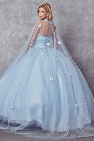 3D Blumen-Ballkleid ohne Träger mit Cape von Juliet 1435