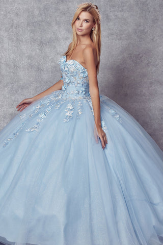 3D Blumen-Ballkleid ohne Träger mit Cape von Juliet 1435