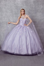 3D Blumen-Ballkleid ohne Träger mit Cape von Juliet 1435