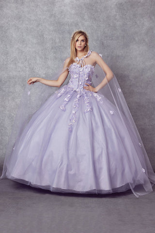 3D Blumen-Ballkleid ohne Träger mit Cape von Juliet 1435