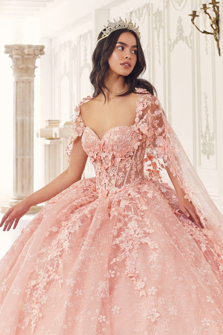 3D Florales trägerloses Cape-Ballkleid von Ladivine 15719