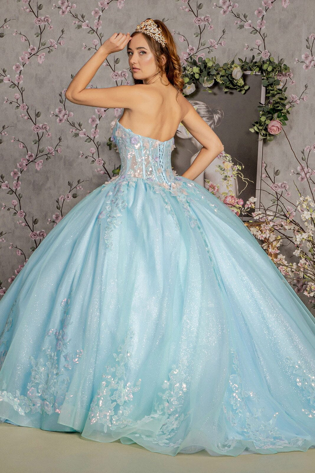 3D Floral Strapless Corset Ball Gown by GLS Gloria GL3332
