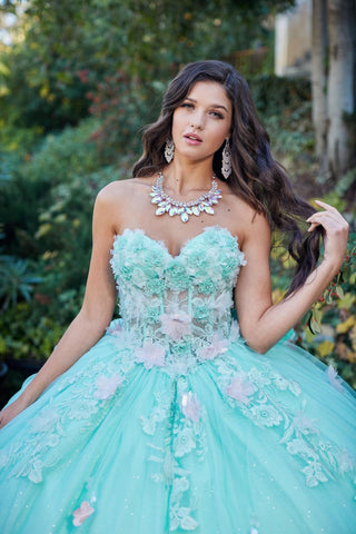 Trägerloses Korsett-Ballkleid mit 3D-Blumenmuster von Petite Adele PQ1049
