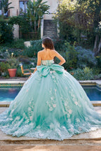 Trägerloses Korsett-Ballkleid mit 3D-Blumenmuster von Petite Adele PQ1049