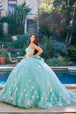 Trägerloses Korsett-Ballkleid mit 3D-Blumenmuster von Petite Adele PQ1049