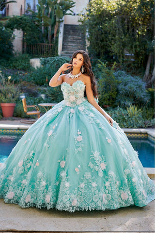 Trägerloses Korsett-Ballkleid mit 3D-Blumenmuster von Petite Adele PQ1049