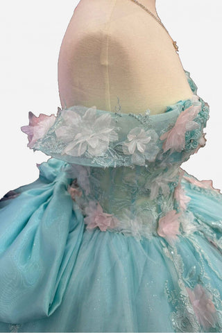 Trägerloses Korsett-Ballkleid mit 3D-Blumenmuster von Petite Adele PQ1049