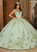 Vestido de quinceanera com estampado floral 3D e coração de Rachel Allan RQ3125