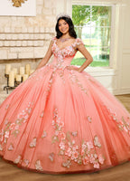 Vestido de quinceanera com estampado floral 3D e coração de Rachel Allan RQ3125