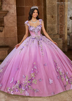 Vestido de quinceanera com estampado floral 3D e coração de Rachel Allan RQ3125