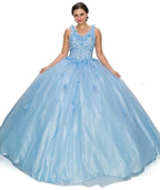 Ballkleid mit 3D-Blumenmuster und V-Ausschnitt von Cinderella Couture 8025J