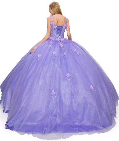 Ballkleid mit 3D-Blumenmuster und V-Ausschnitt von Cinderella Couture 8025J