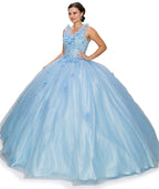 Ballkleid mit 3D-Blumenmuster und V-Ausschnitt von Cinderella Couture 8025J