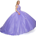 Ballkleid mit 3D-Blumenmuster und V-Ausschnitt von Cinderella Couture 8025J