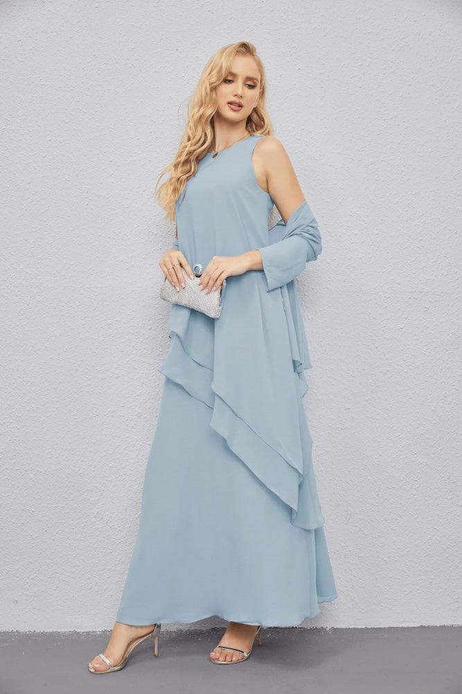 Vestidos para a mãe da noiva com frente aberta, cardigan leve, vestido formal para baile de finalistas 28081 
