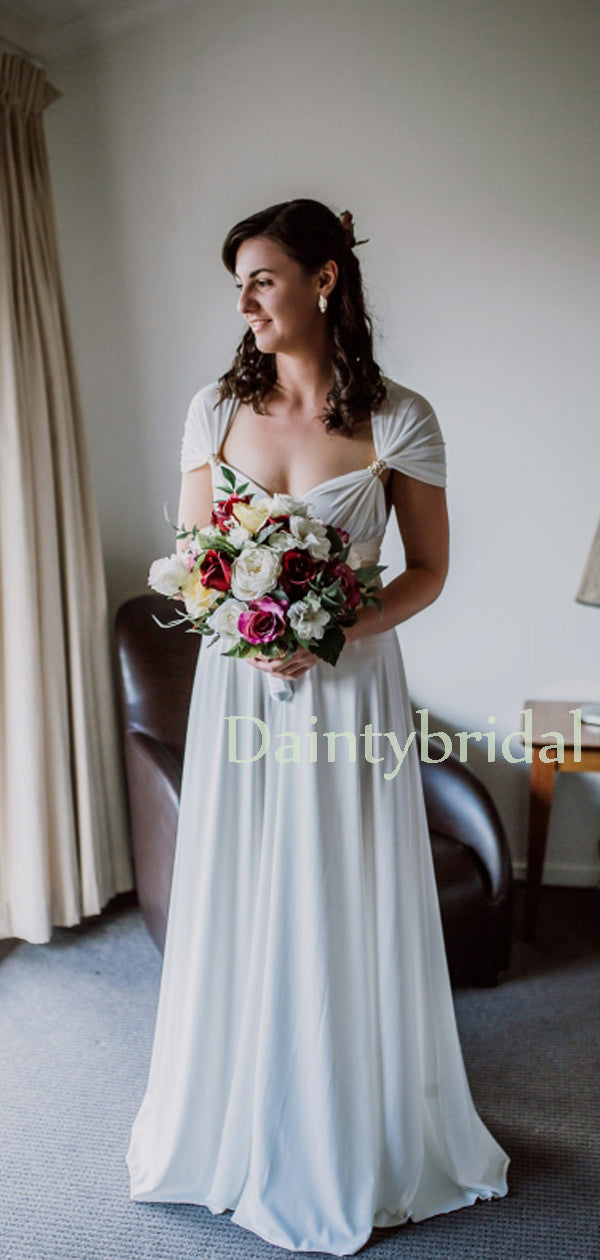 Vintage Chiffon Lace Up Back Long Wedding Dresses.DB10639