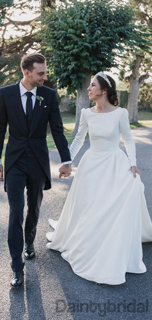 U-Ausschnitt Satin A-Linie Rückenfrei Brautkleider,DB10264