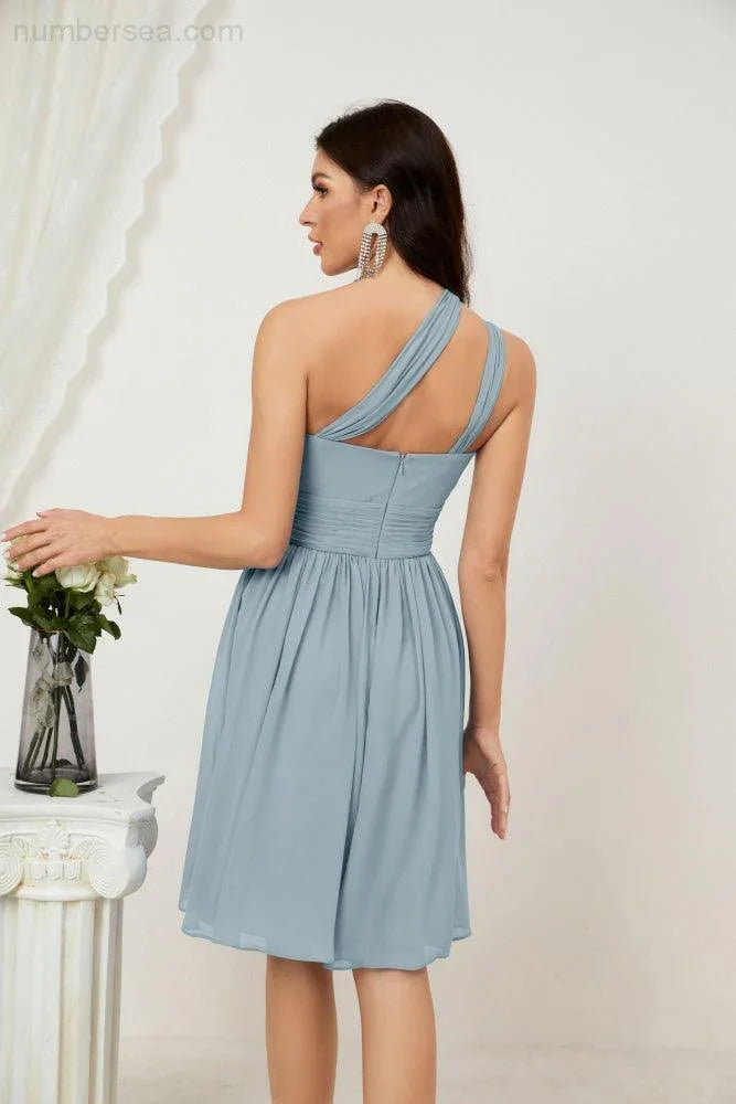 Vestido de dama de honor corto de chiffon de un hombro Numbersea para mujer Vestidos formales para fiesta y regreso a casa 2804