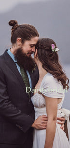 Vintage Chiffon Lace Up Back Long Wedding Dresses.DB10639